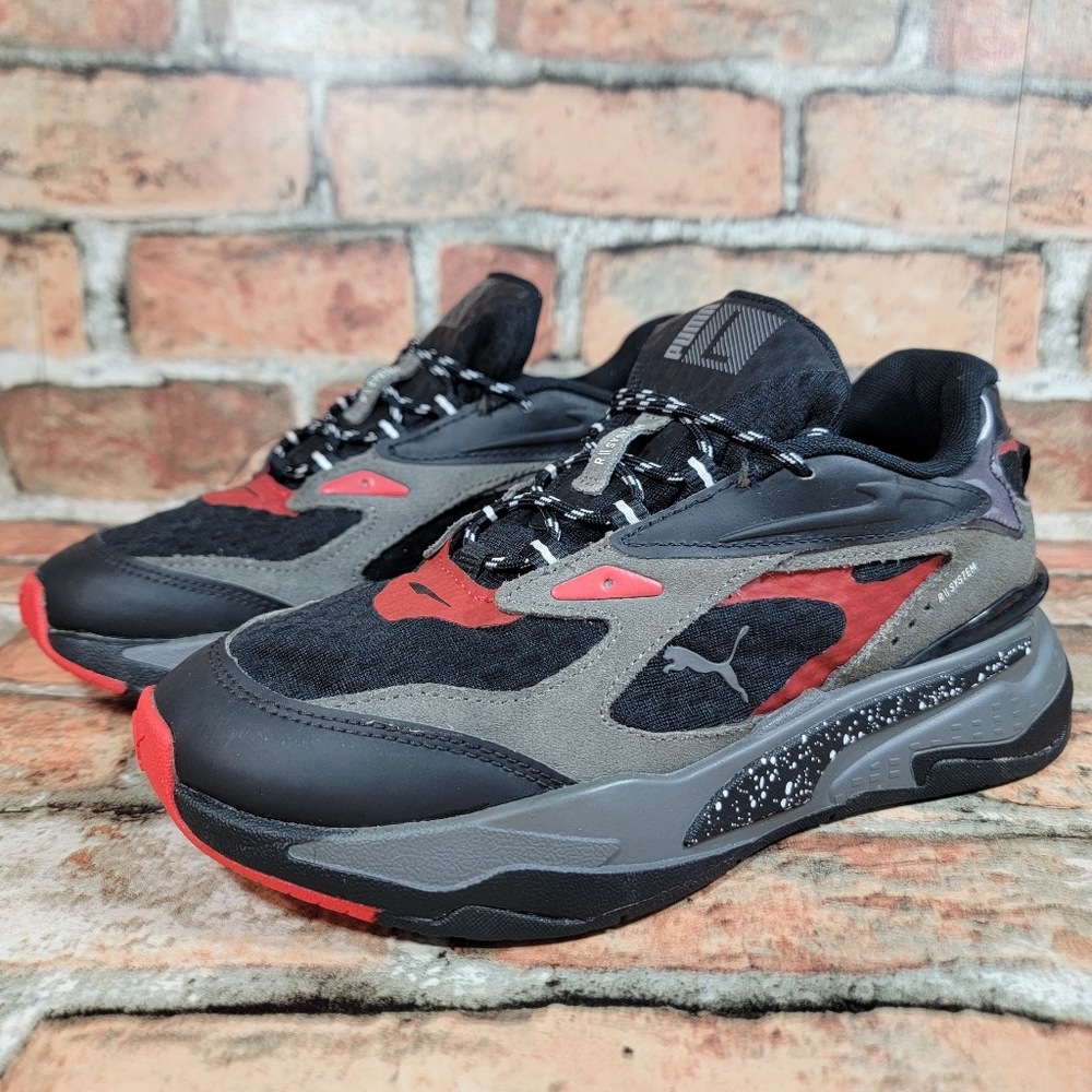 Puma RS Fast "APM" Black/Castlerock/ Red Sneakers Kids Size 5.5